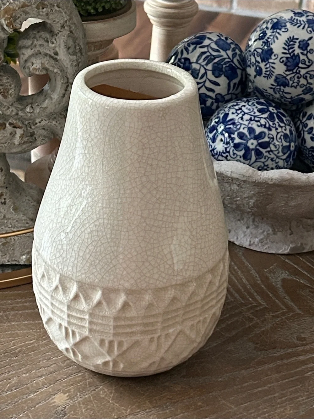 NEW! Southwestern Creamy White Textured Glazed Ceramic Vase